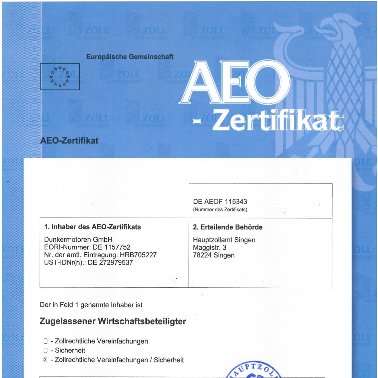 AEO certificate