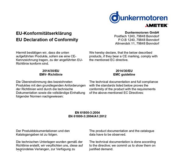 Certificate for BGxx dCore + BGE