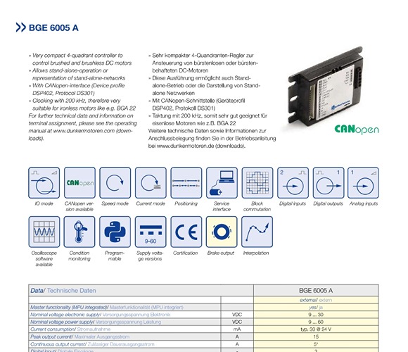BGE 6005A CANopen and IO Controller/Drive