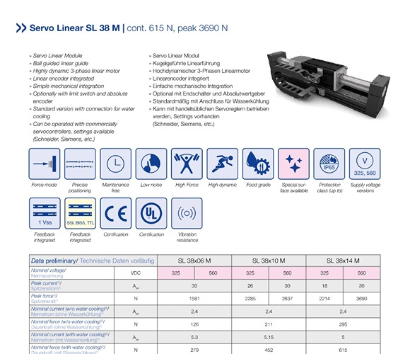 Servo Linear Motor SL 38 M Dunkermotoren