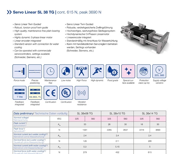 Twin Guided Servo Linear Motor SL 38 TG
