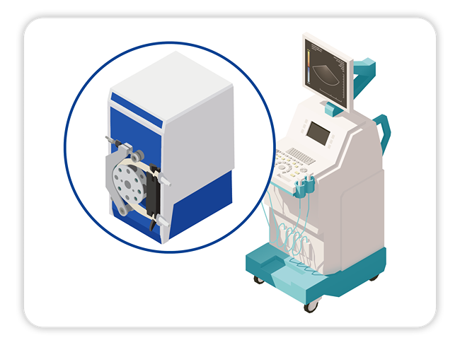 Compact Peristaltic pump drive integrated into dialysis equipment for controlled blood and fluid handling