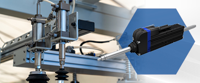 Electric linear actuator used as a clean and precise alternative to pneumatic cylinders in automated industrial handling systems.