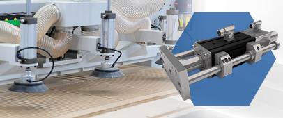 Electric linear actuator driving precise vacuum‑based handling and positioning in automated wood processing and furniture manufacturing systems.